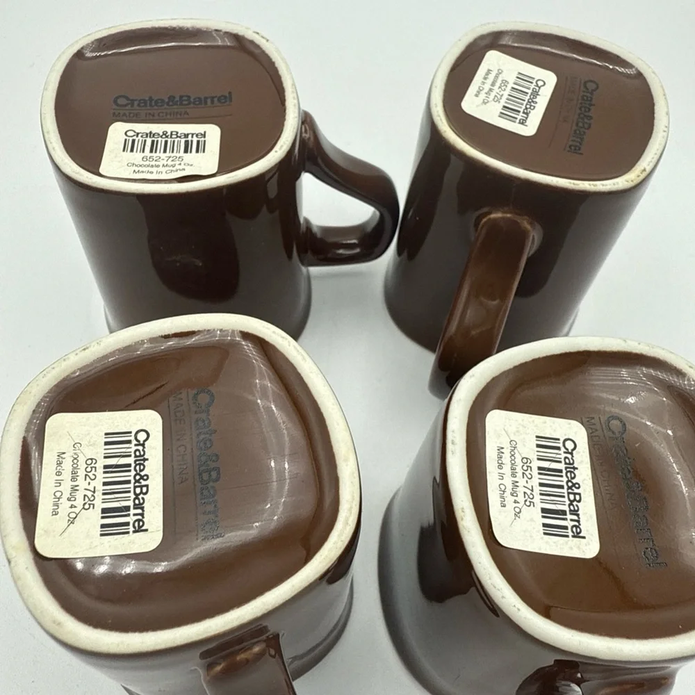 4 Crate & Barrel demitasse chocolate Brown Expresso Mugs 4oz w/ Tags